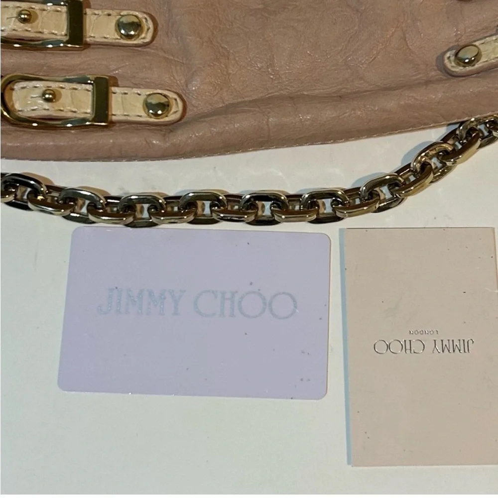 Jimmy Choo Tan Embossed Leather Shoulder Bag Gold Chain clutch - Picture 8 of 15